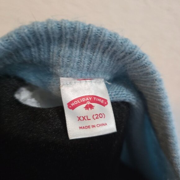 Holiday Time XXL Blue Sweater With Sequin Ornament & Faux Fur Cuffs - Picture 3 of 6